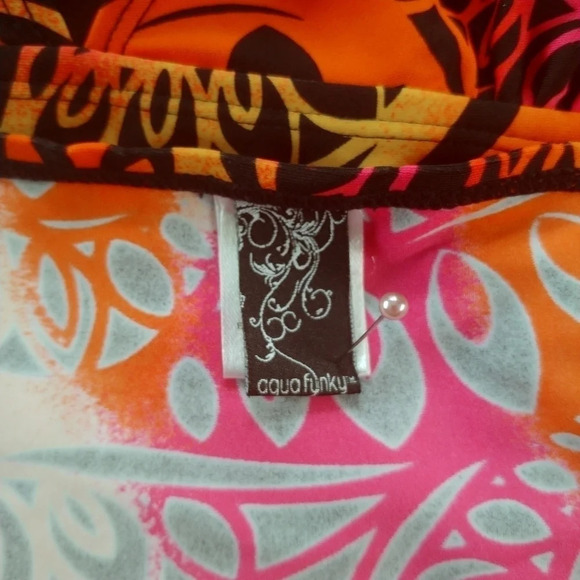 Aquafunky Tankini Tropical/Aztec Print Colorful Pink Orange Yellow Black Halter - Picture 7 of 8